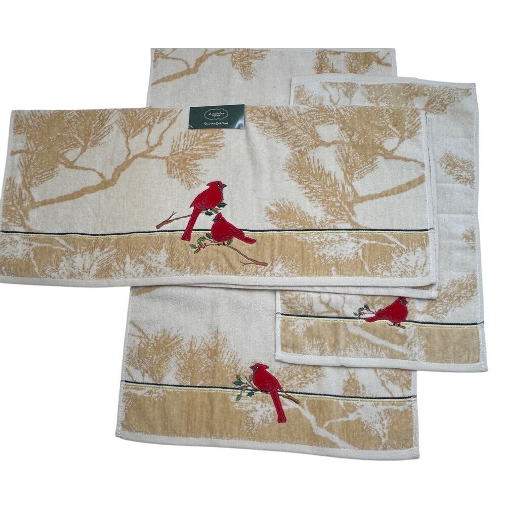 St Nicholas Square Cardinal Bath Towel Set Embroidered Cotton Christmas 3pc